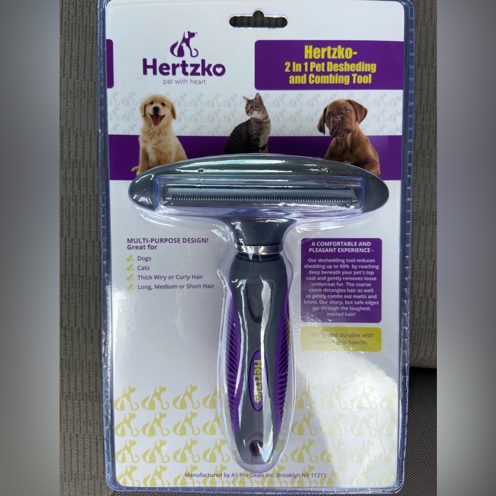 Hertzko Dog and Cat Fur Comb Deshedding Tool - 2-in-1 Grooming Brush